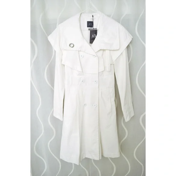 NWT ARMANI EXCHANGE White Funnel Neck Cotton Trench Overcoat | Size S - Picture 4 of 9